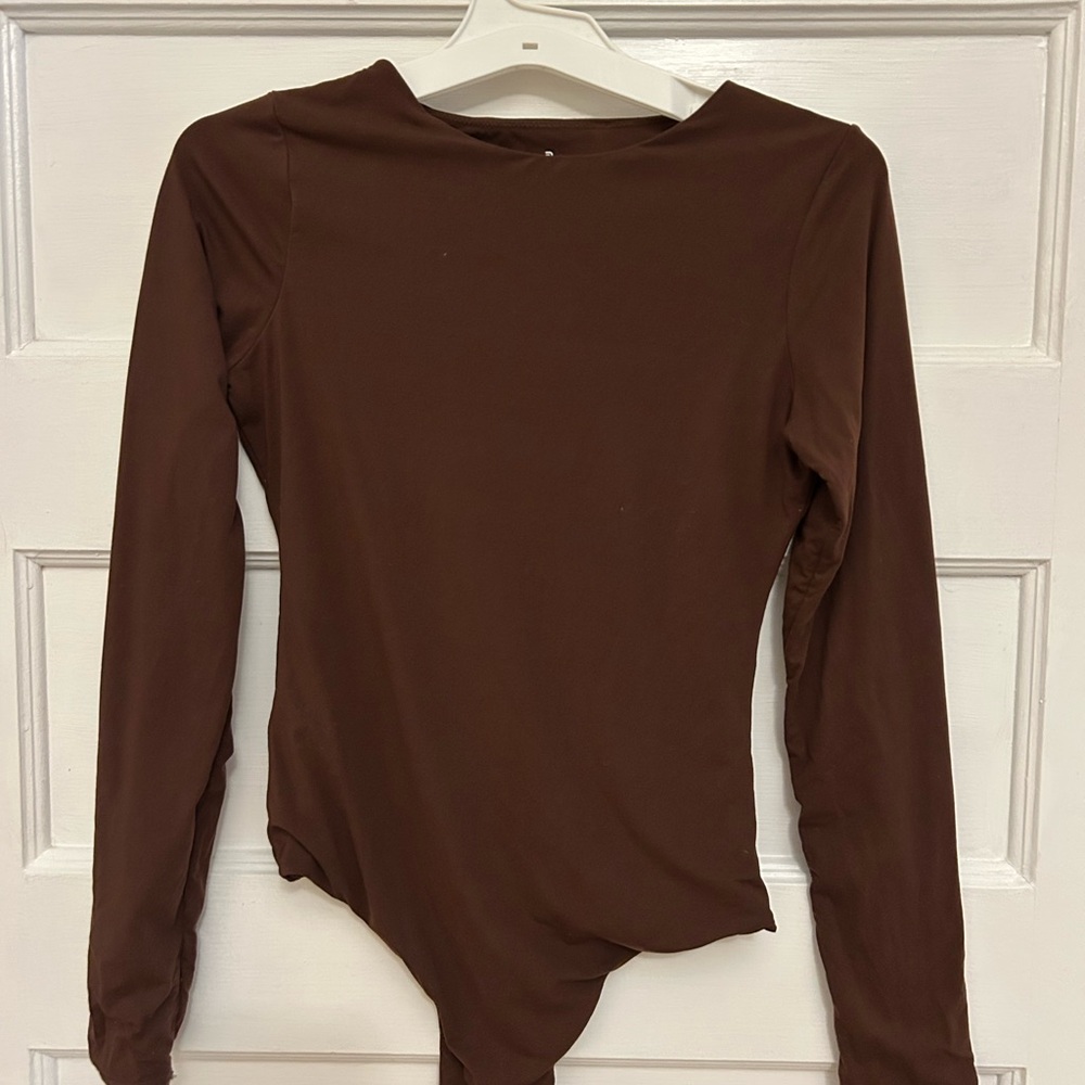 Pumley Tiramisu Brown Long Sleeve Women's bodysuit w/ snap crotch